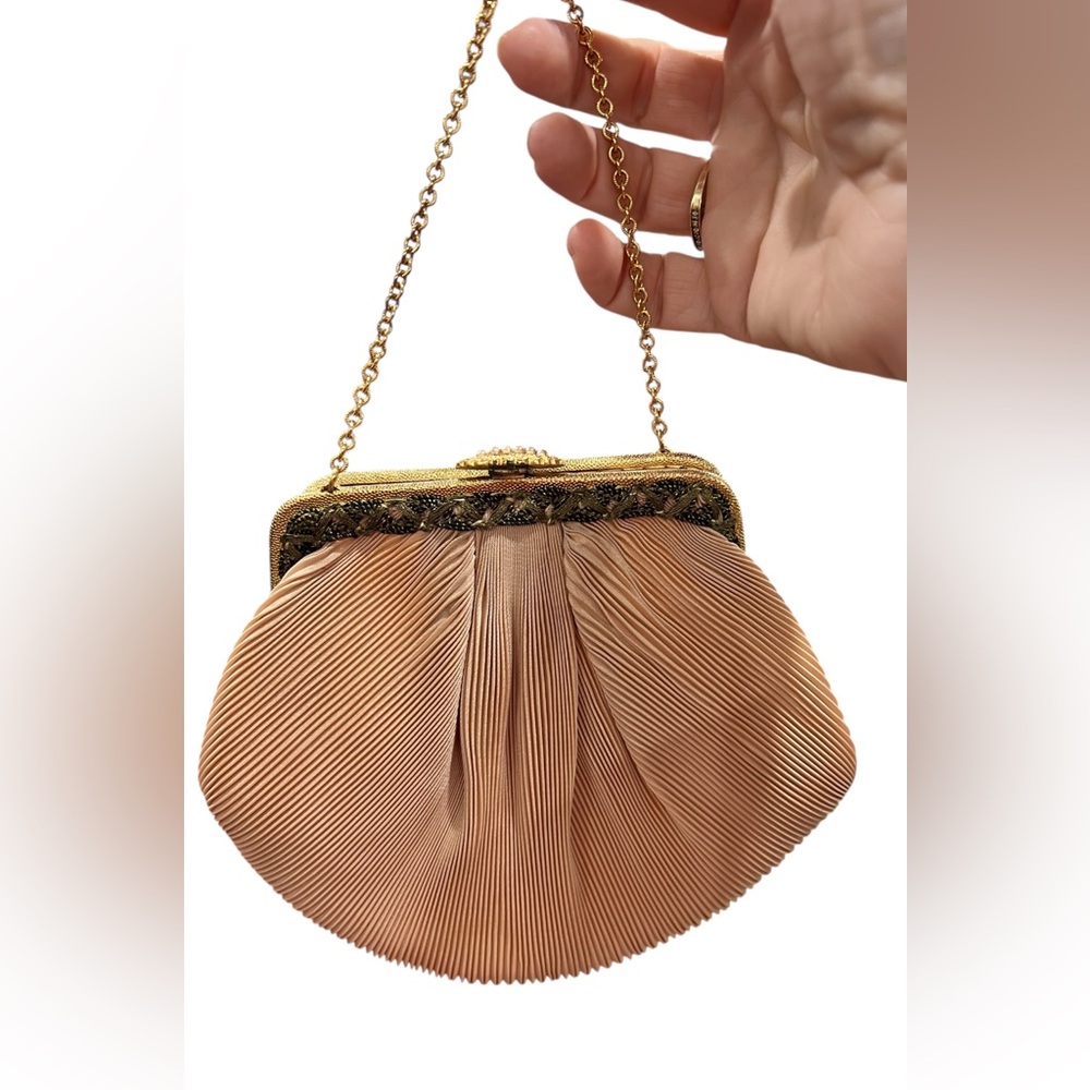 Elegant Vintage Pleated Tan Clutch